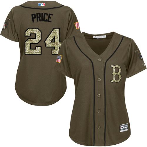 Red Sox #24 David Price Green Salute to Service Women's Stitched MLB Jersey